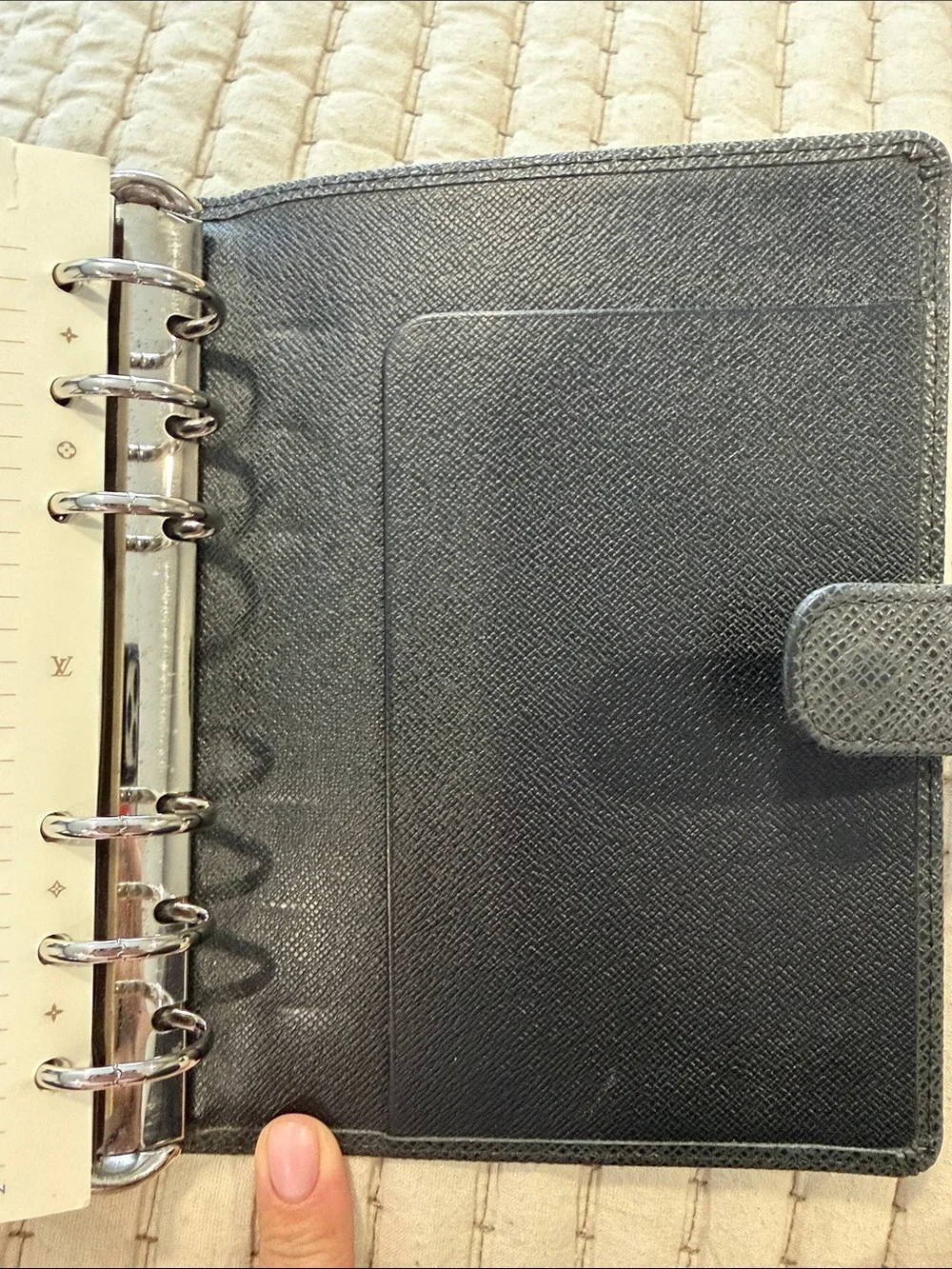 Louis Vuitton Black Textured Leather Tablet Folio with Snap Closure